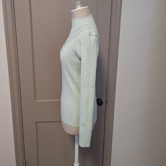 English Factory Anthropologie Scallop High Mock Neck Ribbed Sweater Boho Stretch - Picture 2 of 4